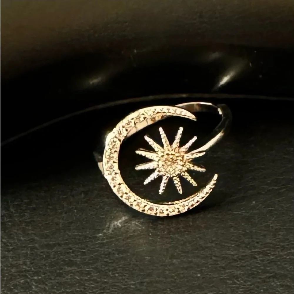 Crescent and Star Ring in gold plated Sterling Silver Adjustable Star Moon Ring